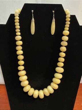 Yellow Beaded Necklace and Drop Earrings - Women Jewelry